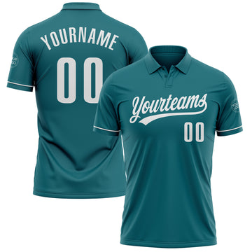 Custom Teal White Performance Vapor Golf Polo Shirt