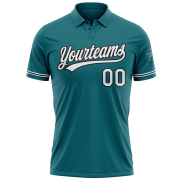 Custom Teal White-Black Performance Vapor Golf Polo Shirt