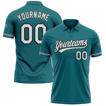 Custom Teal White-Black Performance Vapor Golf Polo Shirt