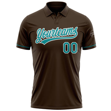 Custom Brown Teal-White Performance Vapor Golf Polo Shirt