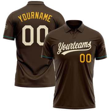 Custom Brown Cream Gold-Teal Performance Vapor Golf Polo Shirt