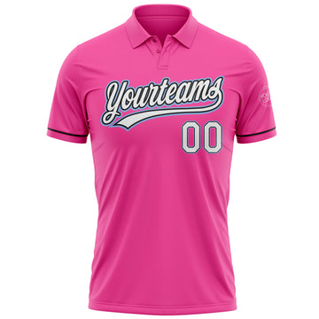 Custom Pink White Black-Light Blue Performance Vapor Golf Polo Shirt