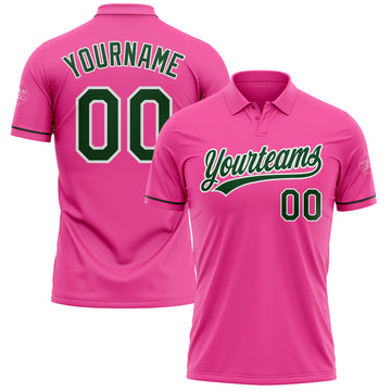 Custom Pink Green-White Performance Vapor Golf Polo Shirt