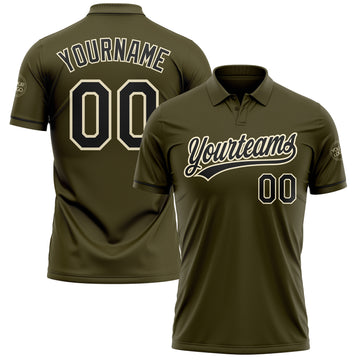 Custom Olive Black-Cream Performance Vapor Salute To Service Golf Polo Shirt