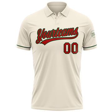 Custom Cream Red-Green Performance Vapor Golf Polo Shirt