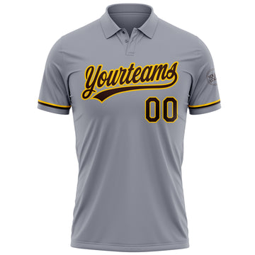 Custom Gray Brown-Yellow Performance Vapor Golf Polo Shirt