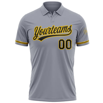 Custom Gray Black-Yellow Performance Vapor Golf Polo Shirt