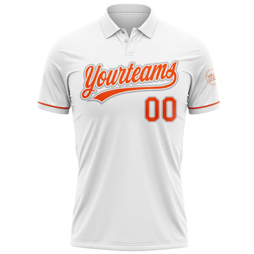 Custom White Orange-Gray Performance Vapor Golf Polo Shirt