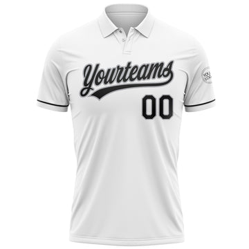 Custom White Black-Gray Performance Vapor Golf Polo Shirt