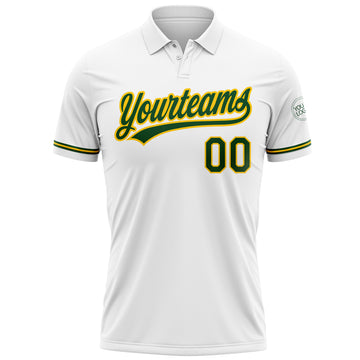 Custom White Green-Yellow Performance Vapor Golf Polo Shirt