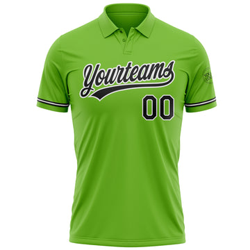 Custom Neon Green Black-White Performance Vapor Golf Polo Shirt