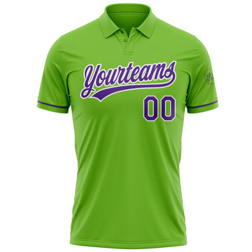 Custom Neon Green Purple-White Performance Vapor Golf Polo Shirt