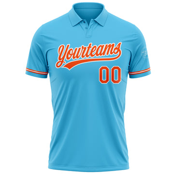 Custom Sky Blue Orange-White Performance Vapor Golf Polo Shirt