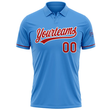 Custom Powder Blue Red-White Performance Vapor Golf Polo Shirt