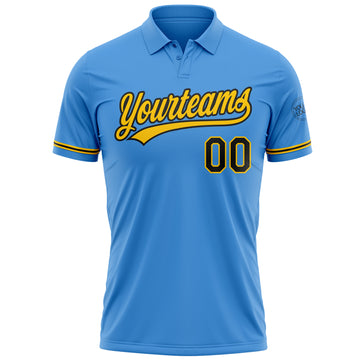 Custom Powder Blue Black-Yellow Performance Vapor Golf Polo Shirt