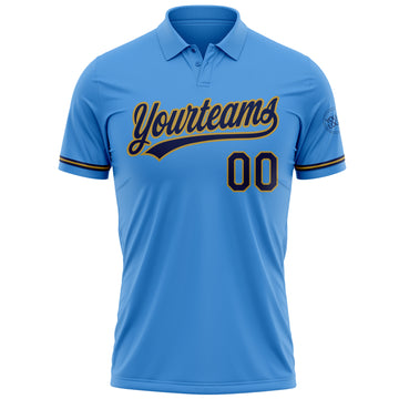 Custom Powder Blue Navy-Old Gold Performance Vapor Golf Polo Shirt