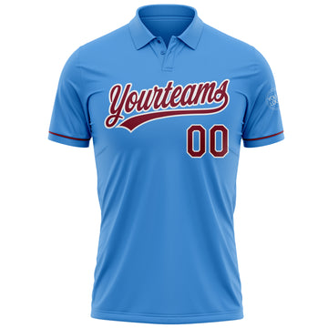 Custom Powder Blue Crimson-White Performance Vapor Golf Polo Shirt