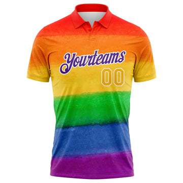 Custom Rainbow Gold-Purple 3D Pattern Design Pride Month Love Is Love LGBT Performance Golf Polo Shirt