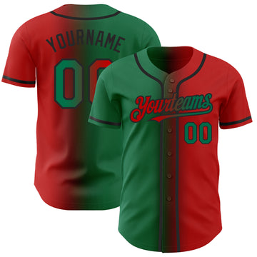 Custom Red Kelly Green-Black Authentic Gradient Fashion Baseball Jersey