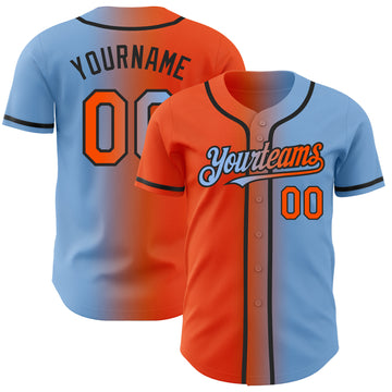 Custom Light Blue Orange-Black Authentic Gradient Fashion Baseball Jersey