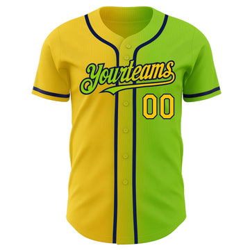 Custom Neon Green Yellow-Navy Authentic Gradient Fashion Baseball Jersey