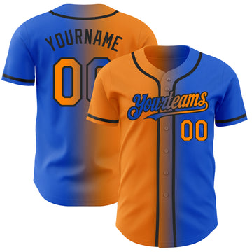 Custom Thunder Blue Bay Orange-Black Authentic Gradient Fashion Baseball Jersey