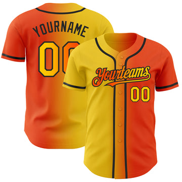 Custom Orange Yellow-Black Authentic Gradient Fashion Baseball Jersey