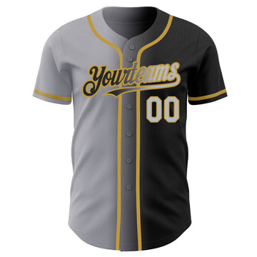 Custom Black Gray-Old Gold Authentic Gradient Fashion Baseball Jersey