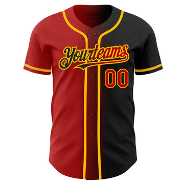 Custom Black Red-Gold Authentic Gradient Fashion Baseball Jersey