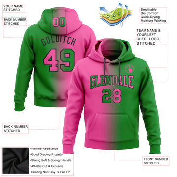 Custom Stitched Grass Green Pink-Black Gradient Fashion Sports Pullover Sweatshirt Hoodie