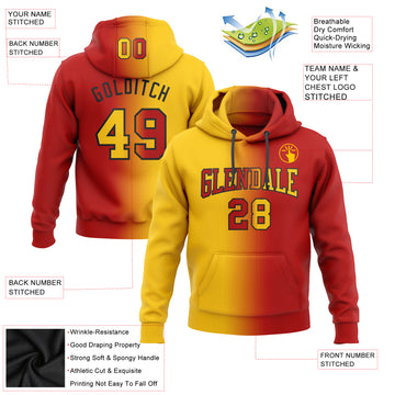 Custom Stitched Red Yellow-Black Gradient Fashion Sports Pullover Sweatshirt Hoodie