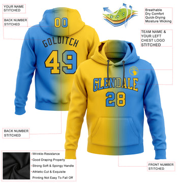 Custom Stitched Electric Blue Yellow-Black Gradient Fashion Sports Pullover Sweatshirt Hoodie