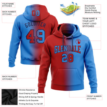 Custom Stitched Electric Blue Red-Navy Gradient Fashion Sports Pullover Sweatshirt Hoodie