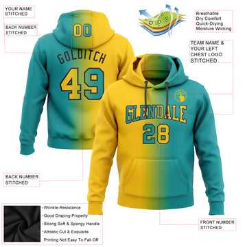 Custom Stitched Teal Yellow-Black Gradient Fashion Sports Pullover Sweatshirt Hoodie