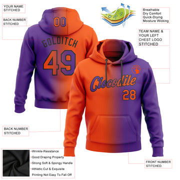 Custom Stitched Purple Orange-Black Gradient Fashion Sports Pullover Sweatshirt Hoodie