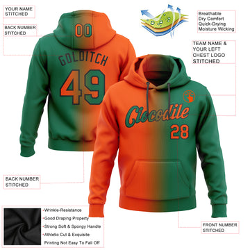 Custom Stitched Kelly Green Orange-Black Gradient Fashion Sports Pullover Sweatshirt Hoodie