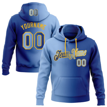 Custom Stitched Royal Light Blue-Gold Gradient Fashion Sports Pullover Sweatshirt Hoodie