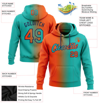 Custom Stitched Aqua Orange-Navy Gradient Fashion Sports Pullover Sweatshirt Hoodie