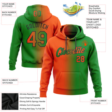 Custom Stitched Grass Green Orange-Black Gradient Fashion Sports Pullover Sweatshirt Hoodie