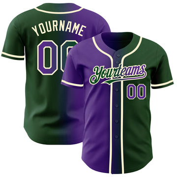 Custom Green Purple-Cream Authentic Gradient Fashion Baseball Jersey