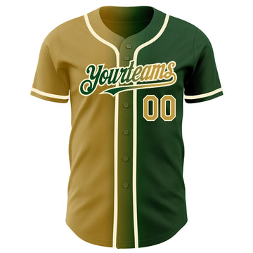 Custom Green Old Gold-Cream Authentic Gradient Fashion Baseball Jersey