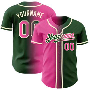 Custom Green Pink-Cream Authentic Gradient Fashion Baseball Jersey