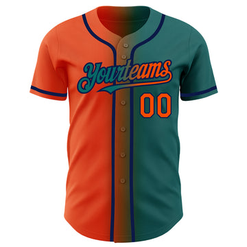 Custom Teal Orange-Navy Authentic Gradient Fashion Baseball Jersey