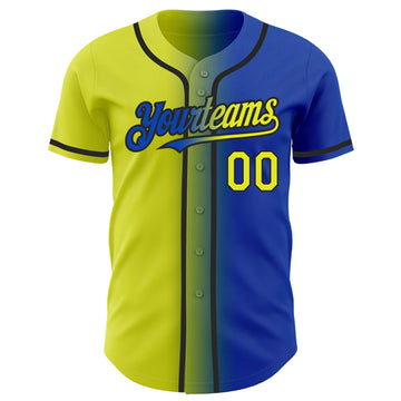 Custom Thunder Blue Neon Yellow-Black Authentic Gradient Fashion Baseball Jersey