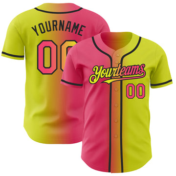 Custom Neon Yellow Neon Pink-Black Authentic Gradient Fashion Baseball Jersey