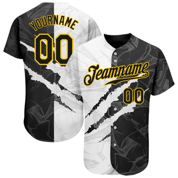 Custom Graffiti Pattern Black-Gold 3D Scratch Authentic Baseball Jersey