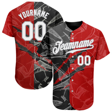 Custom Graffiti Pattern White Black-Gray 3D Scratch Authentic Baseball Jersey