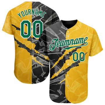 Custom Graffiti Pattern Kelly Green Yellow-Black 3D Scratch Authentic Baseball Jersey