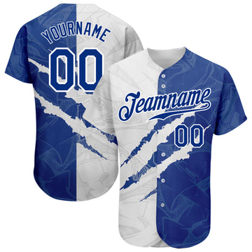 Custom Graffiti Pattern Royal-White 3D Scratch Authentic Baseball Jersey