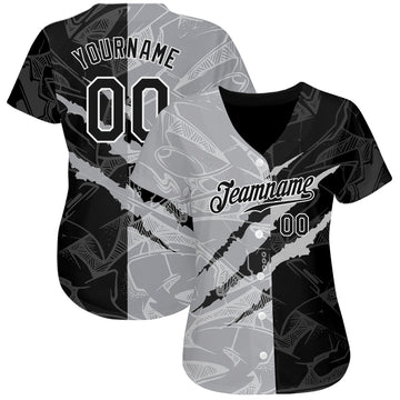 Custom Graffiti Pattern Black-Gray 3D Scratch Authentic Baseball Jersey